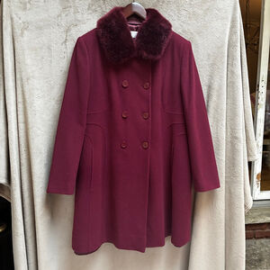 Precis Petite Wool Cashmere Pea Coat Size 14 Burgundy Faux Fur Timeless Winter
